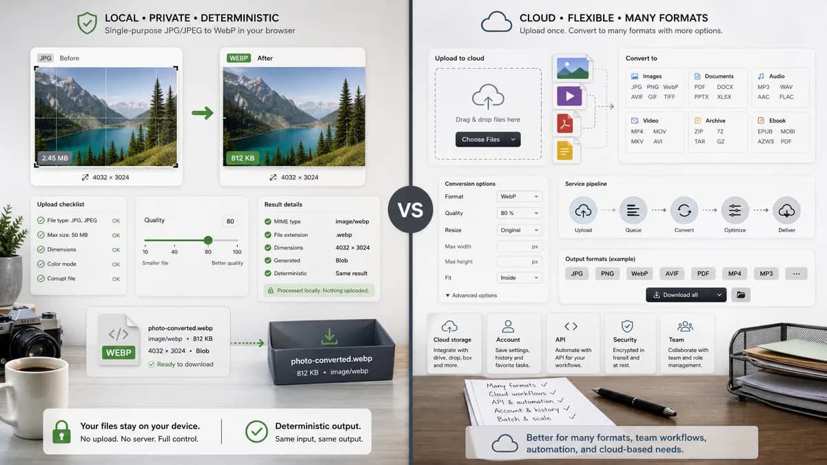 JPG to WebP Converter vs CloudConvert visual comparison of image optimization workflows