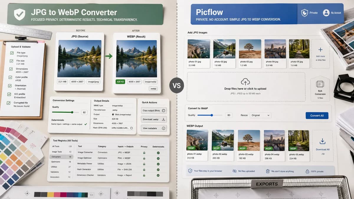 JPG to WebP Converter vs Picflow visual comparison of image optimization workflows