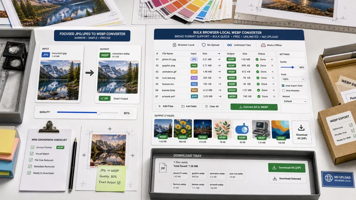 JPG to WebP Converter vs toWebP.io visual comparison of image optimization workflows