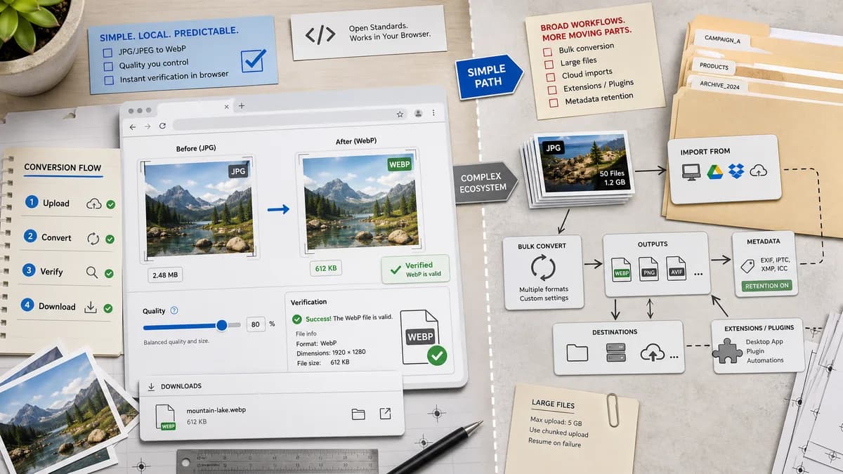 Open Source Alternatives to MConverter visual comparison with JPG to WebP Converter