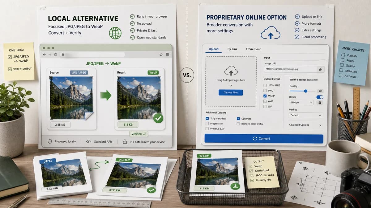 Open Source Alternatives to Online-Convert visual comparison with JPG to WebP Converter