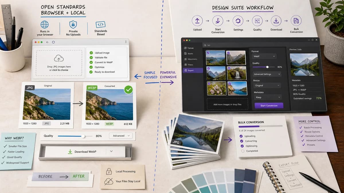 Open Source Alternatives to Pixelied visual comparison with JPG to WebP Converter