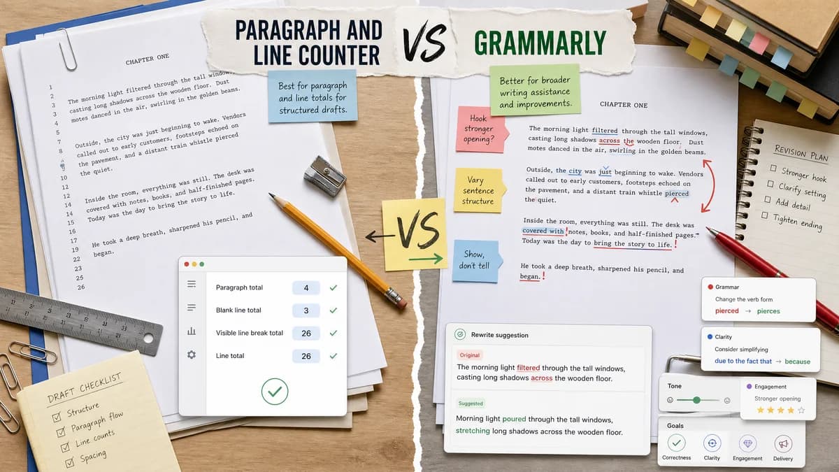 Paragraph and Line Counter vs Grammarly comparison detail image
