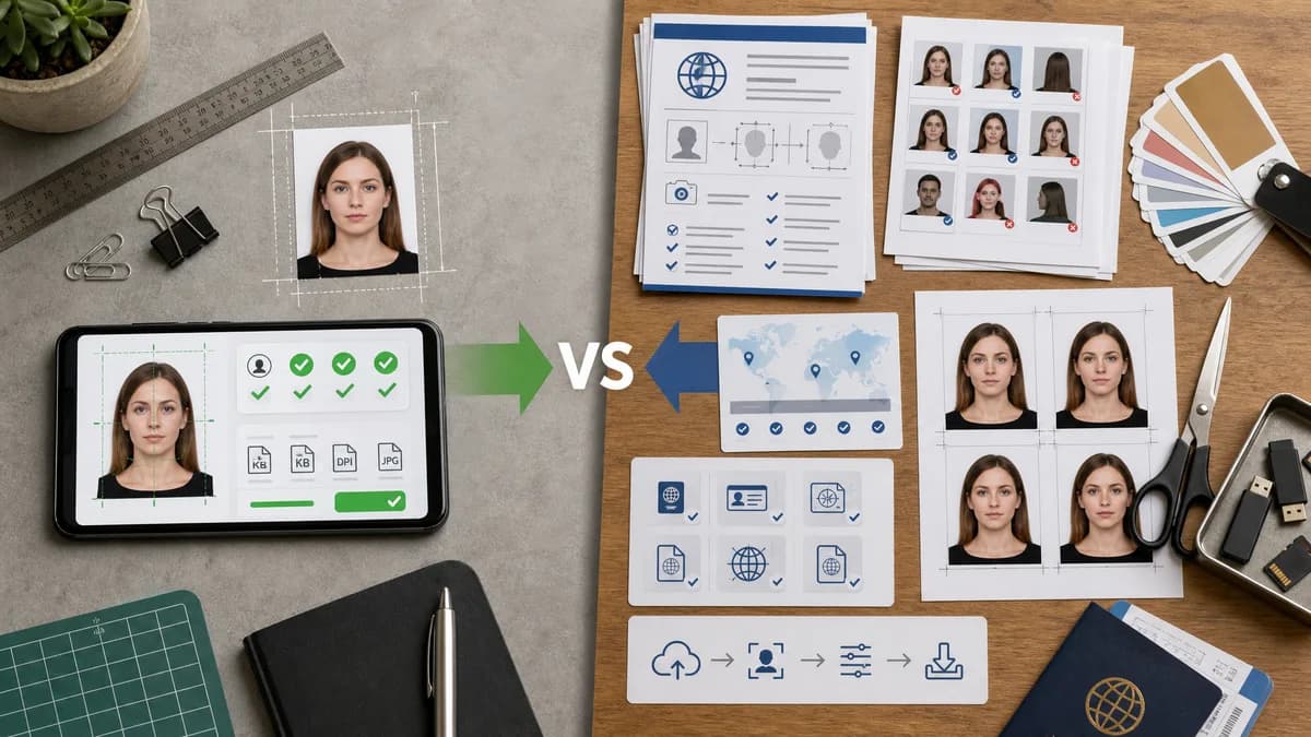 Passport Photo Size Checker vs Visafoto visual comparison of passport photo size checker workflows