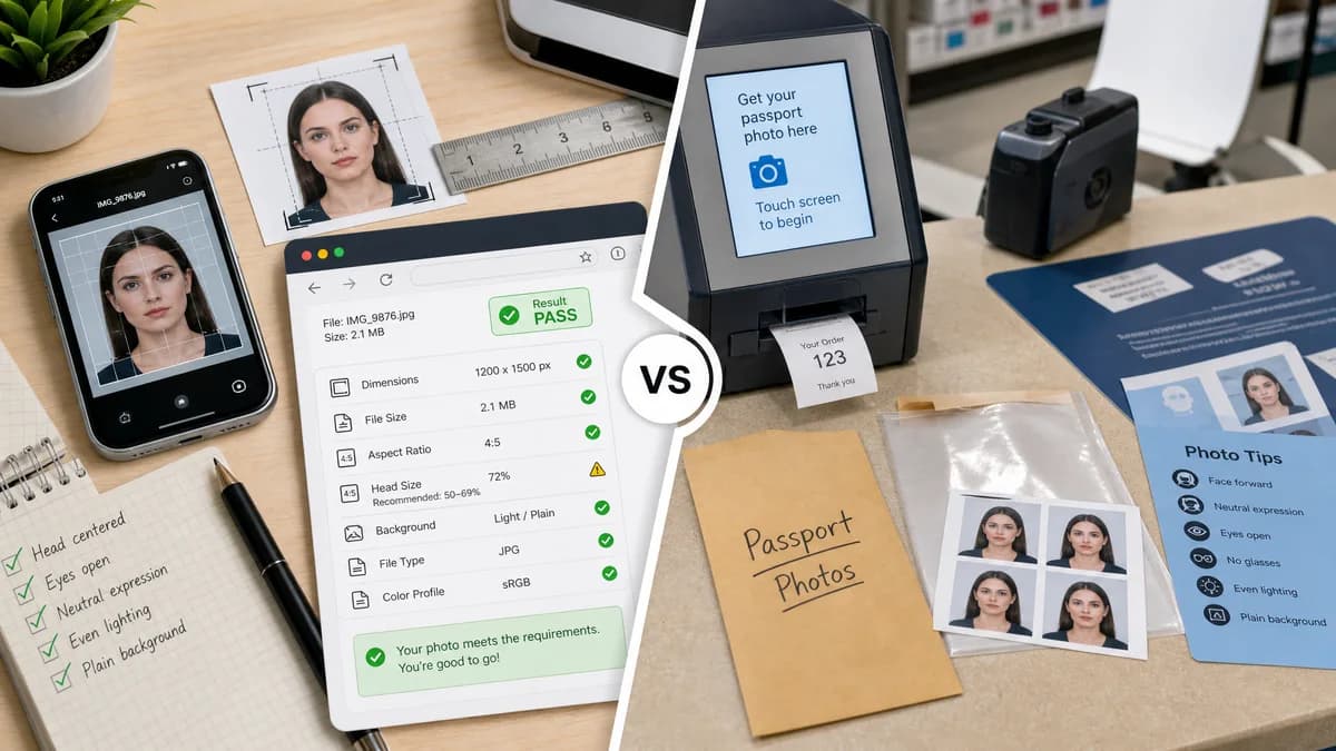 Passport Photo Size Checker vs Walgreens Passport Photos visual comparison of passport photo size checker workflows
