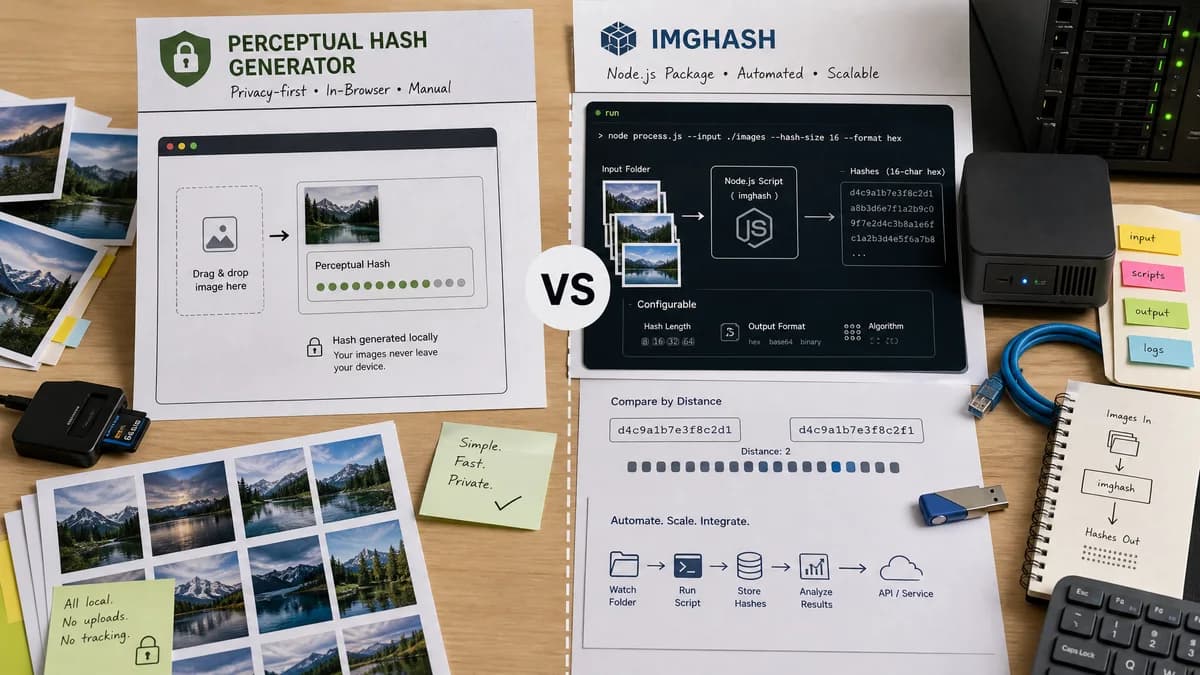 Perceptual Hash Generator vs imghash visual comparison of perceptual hash generator workflows