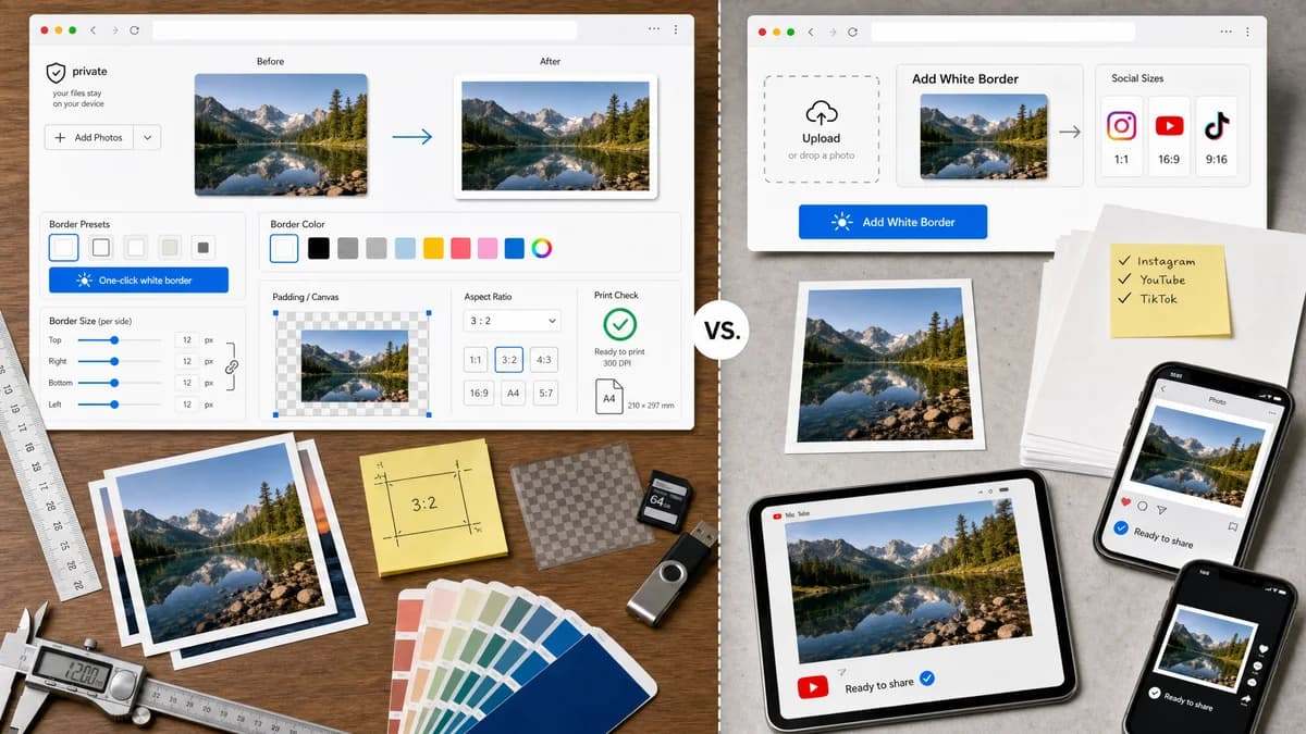 Photo Border Maker vs Add White Border visual comparison of photo border maker workflows