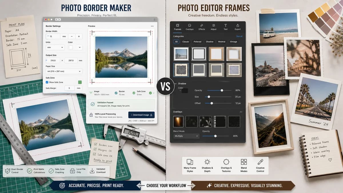 Photo Border Maker vs BeFunky Photo Frames visual comparison of photo border maker workflows