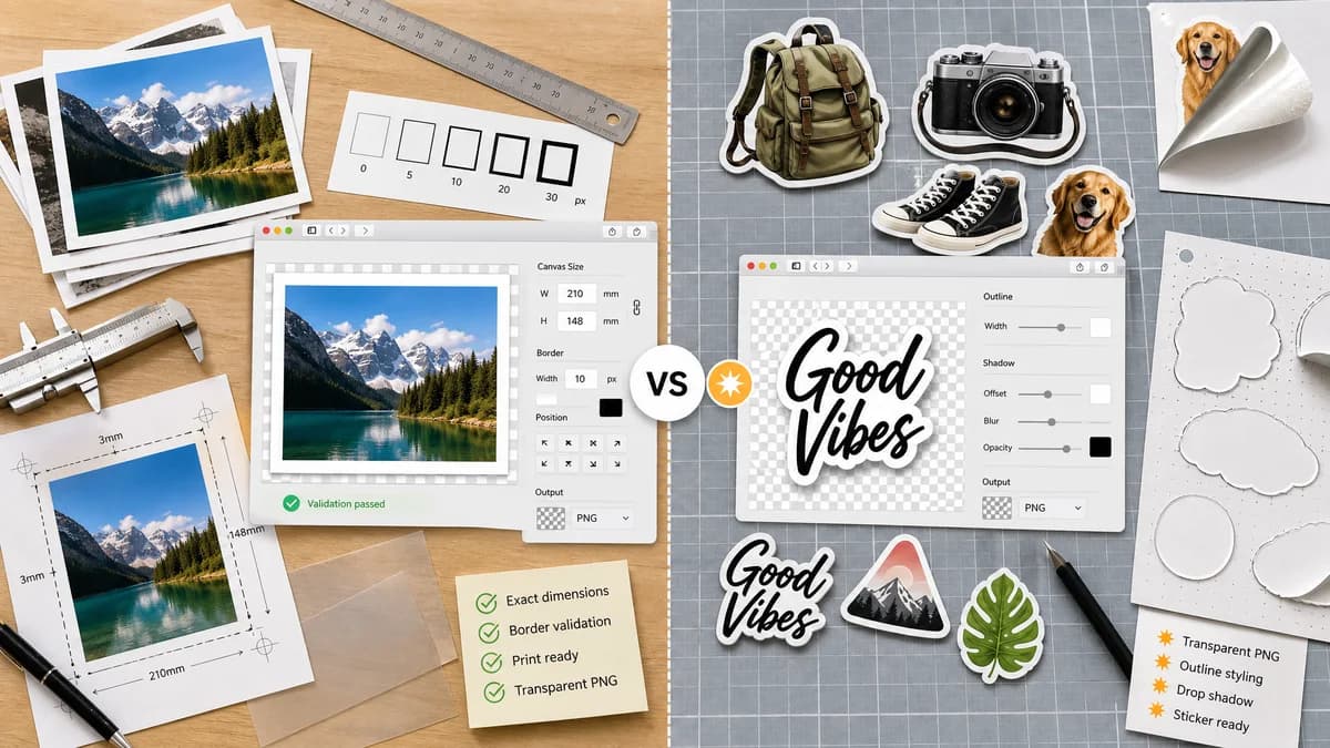 Photo Border Maker vs Borderize PNG Border Generator visual comparison of photo border maker workflows