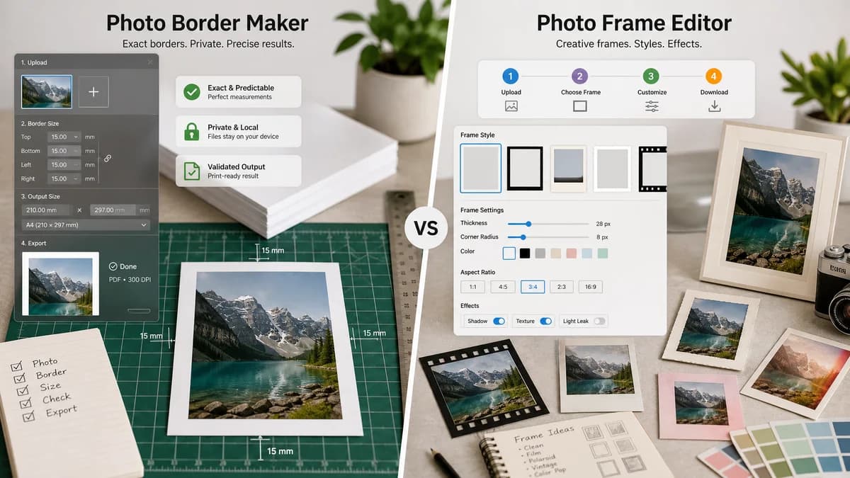 Photo Border Maker vs Fotor Photo Frame Editor visual comparison of photo border maker workflows