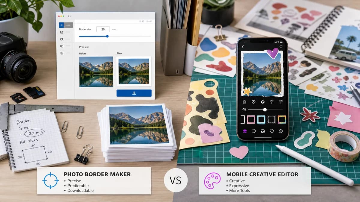Photo Border Maker vs Picsart Border Tool visual comparison of photo border maker workflows