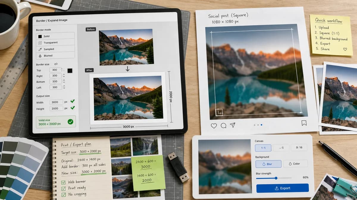 Photo Border Maker vs PineTools Blurred Frame Images Generator visual comparison of photo border maker workflows