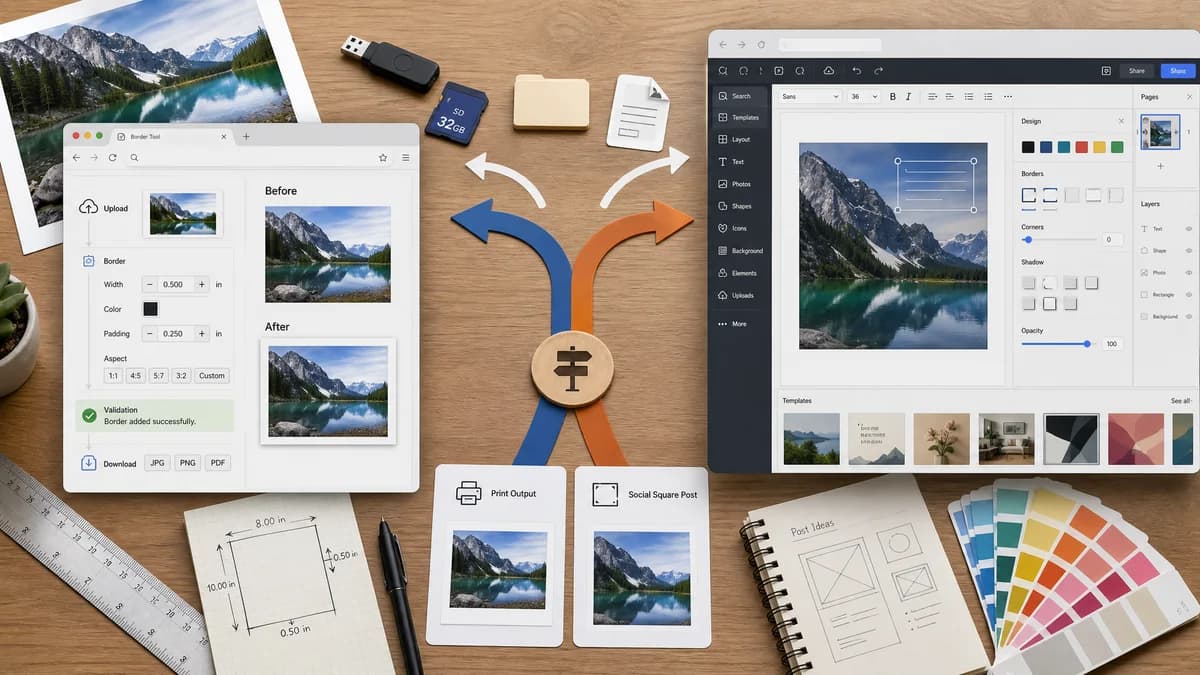 Open Source Alternatives to Adobe Express visual comparison with Photo Border Maker