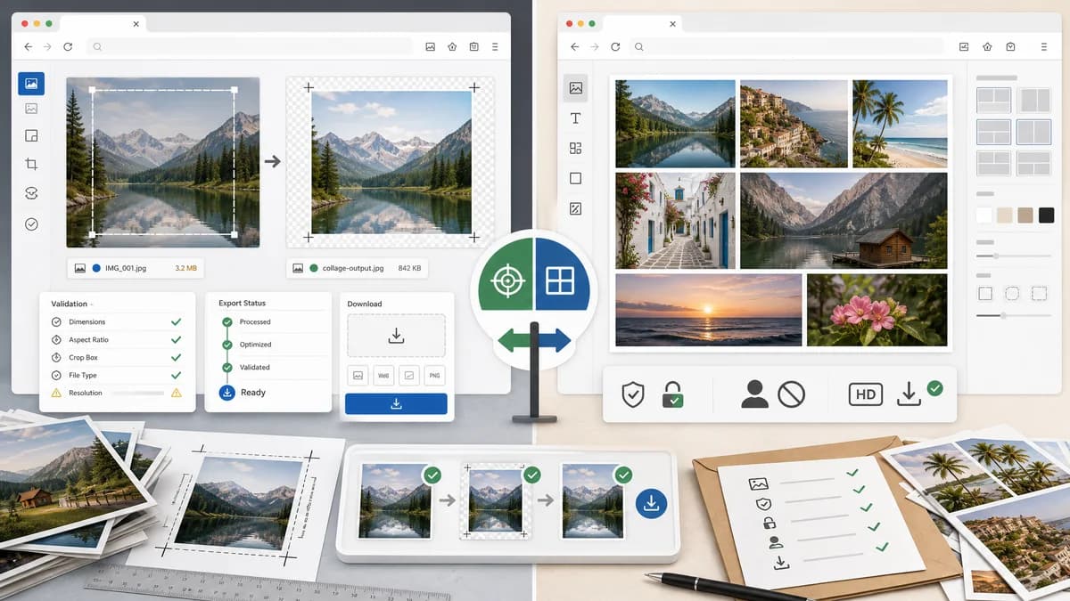 Photo Collage Maker vs PhotoCollage.com visual comparison of image optimization workflows
