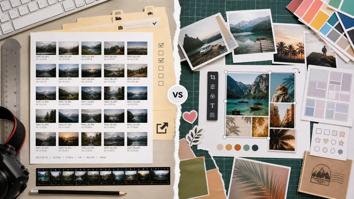 Photo Contact Sheet Maker vs BeFunky Collage Maker visual comparison of photo contact sheet maker workflows