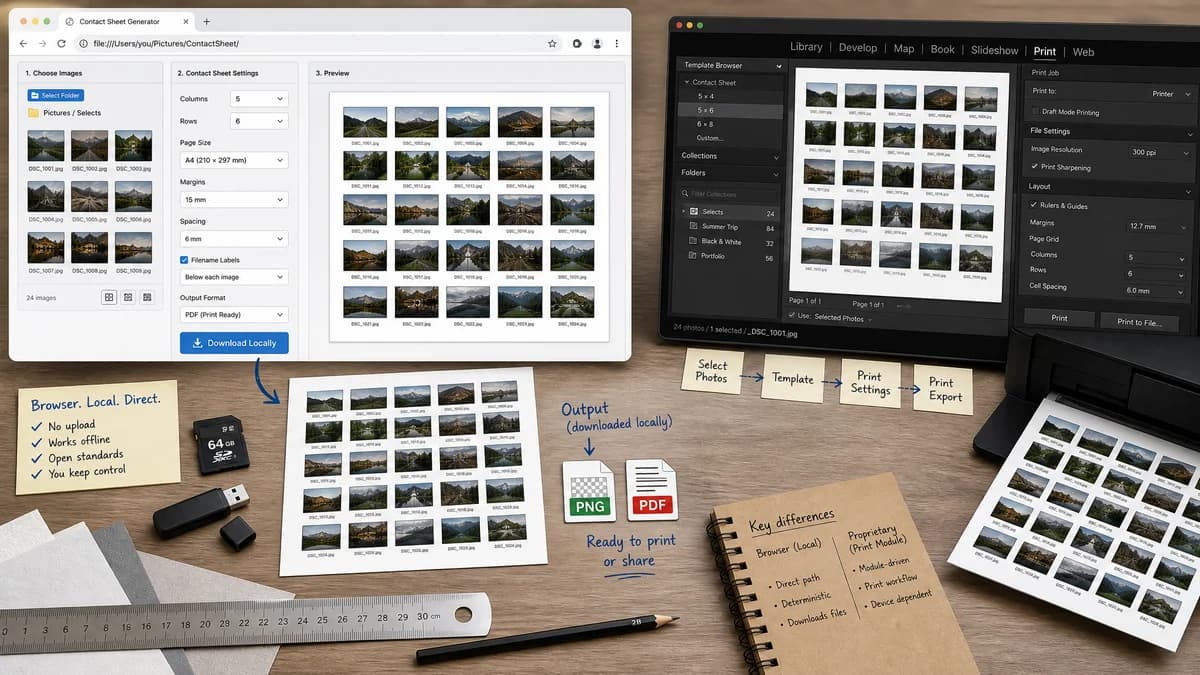 Open Source Alternatives to Adobe Lightroom Classic visual comparison with Photo Contact Sheet Maker