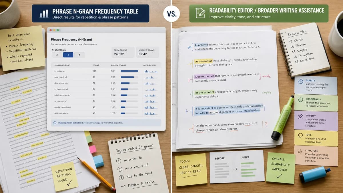 Phrase N-Gram Frequency Table vs Hemingway Editor comparison detail image