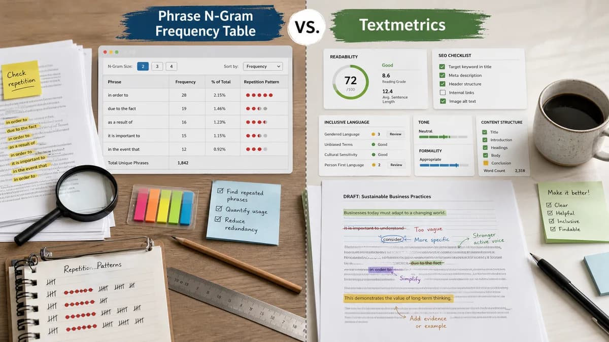 Phrase N-Gram Frequency Table vs Textmetrics comparison detail image