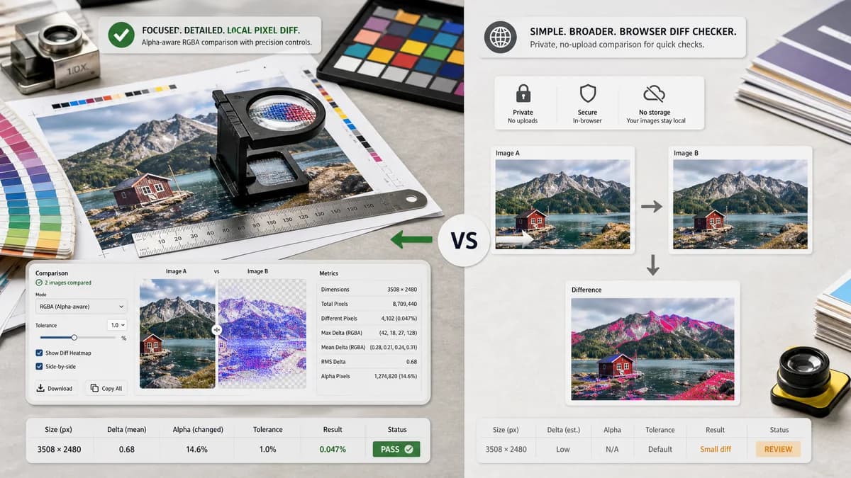 Pixel-by-Pixel Image Diff vs DifferencePilot Image Difference Checker visual comparison of image optimization workflows