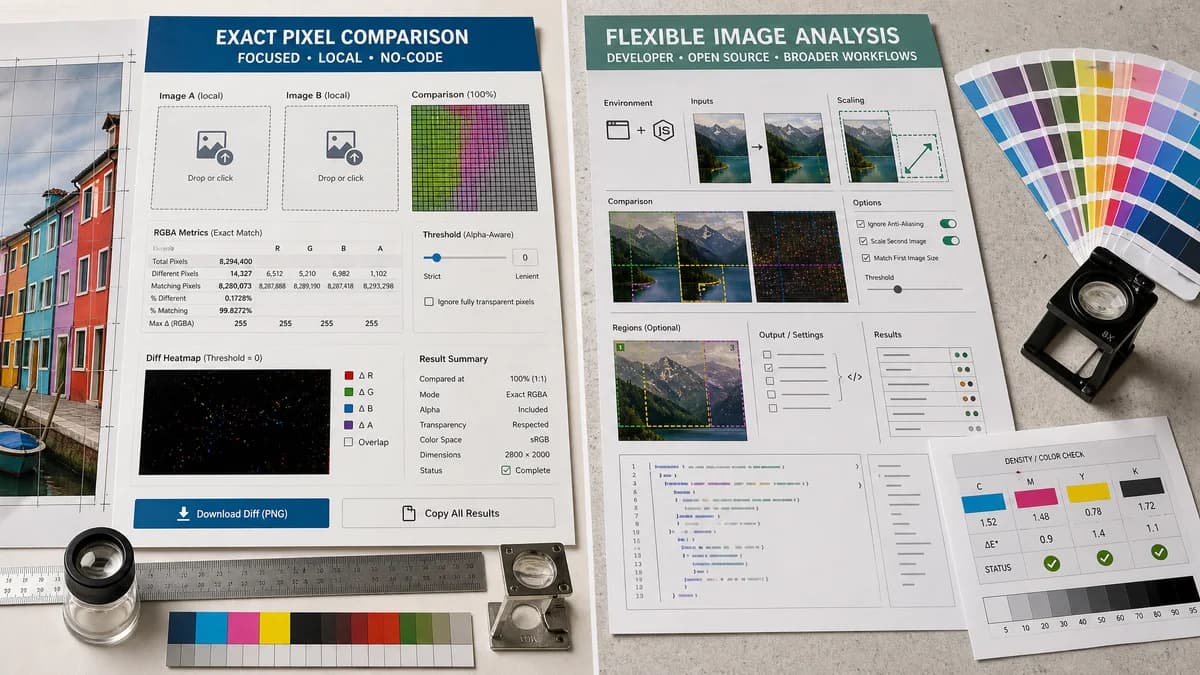 Pixel-by-Pixel Image Diff vs Resemble.js visual comparison of image optimization workflows