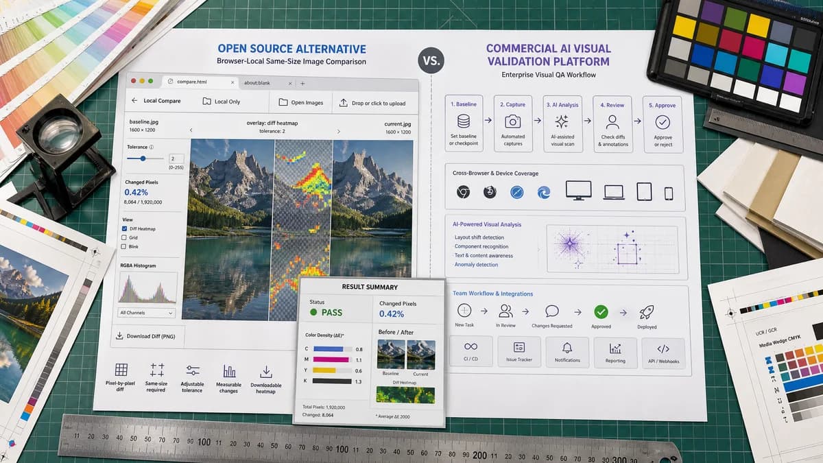Open Source Alternatives to Applitools Eyes visual comparison with Pixel-by-Pixel Image Diff