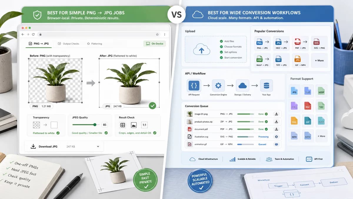 PNG to JPG Converter vs CloudConvert visual comparison of image optimization workflows