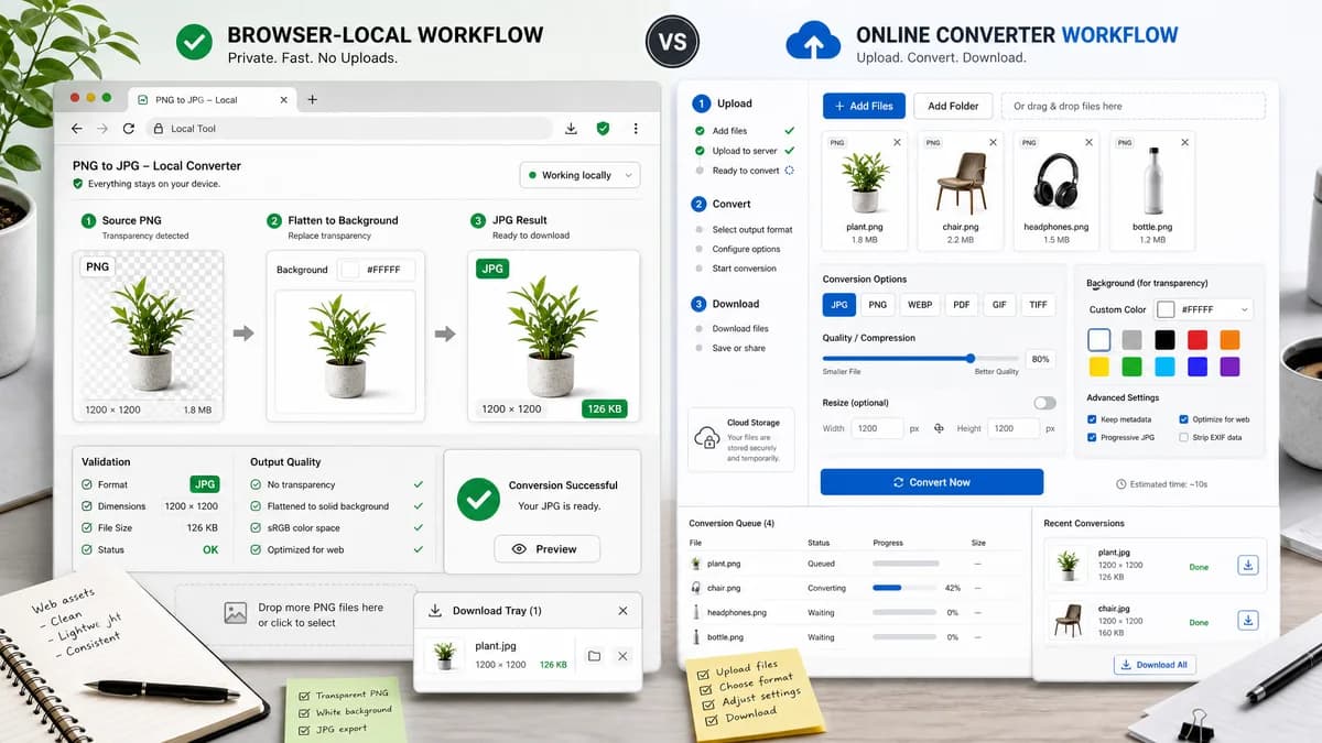 PNG to JPG Converter vs FreeConvert visual comparison of image optimization workflows