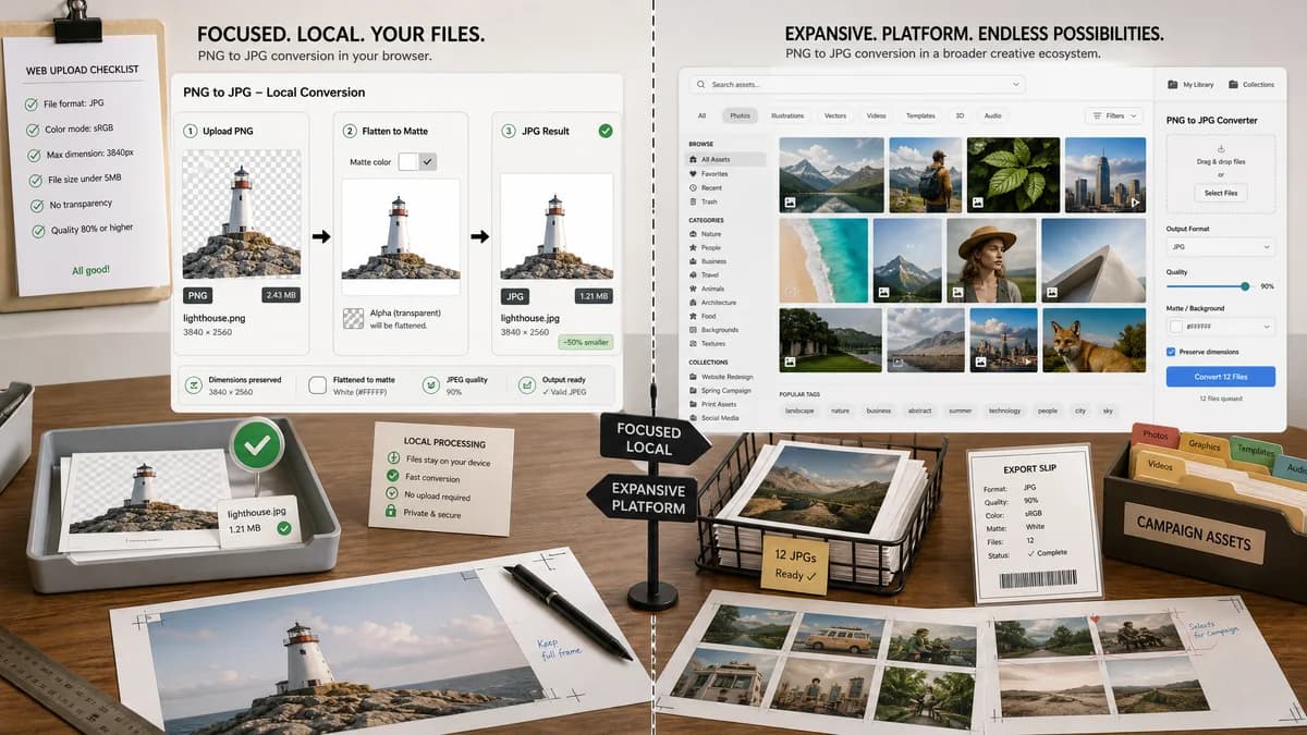 PNG to JPG Converter vs Shutterstock visual comparison of image optimization workflows