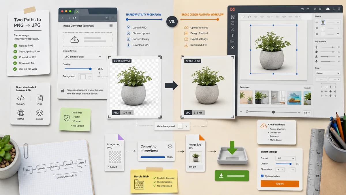 Open Source Alternatives to Adobe Express visual comparison with PNG to JPG Converter