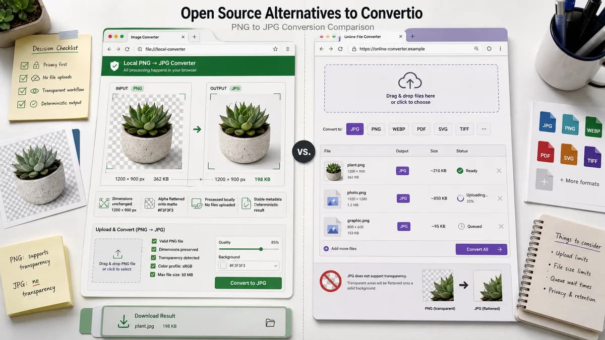 Open Source Alternatives to Convertio visual comparison with PNG to JPG Converter