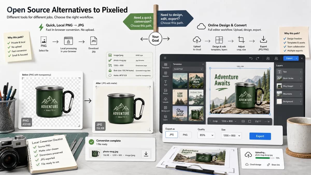 Open Source Alternatives to Pixelied visual comparison with PNG to JPG Converter