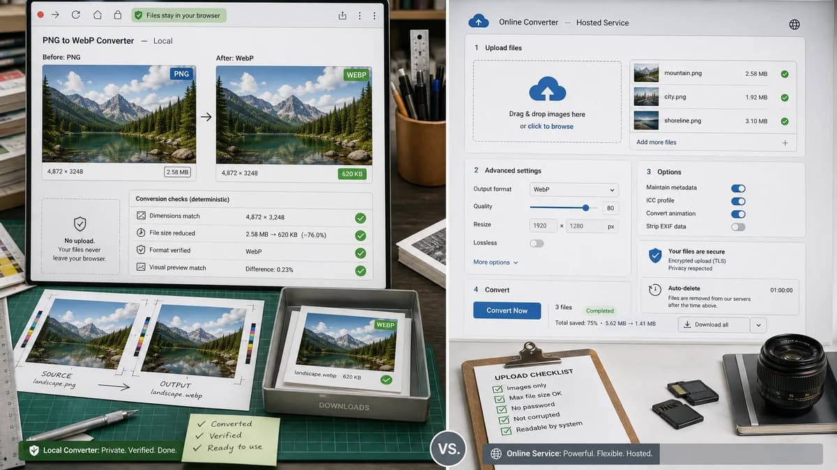 PNG to WebP Converter vs FreeConvert visual comparison of image optimization workflows