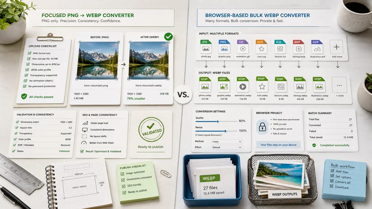PNG to WebP Converter vs toWebP.io visual comparison of image optimization workflows
