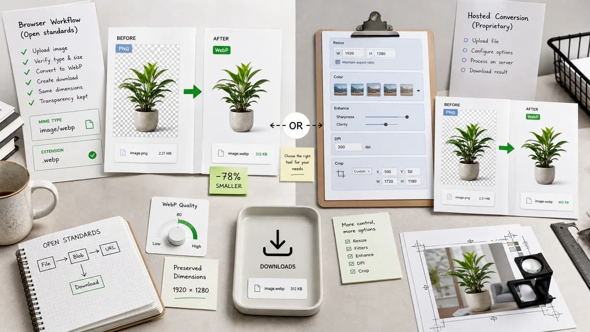 Open Source Alternatives to Online-Convert visual comparison with PNG to WebP Converter