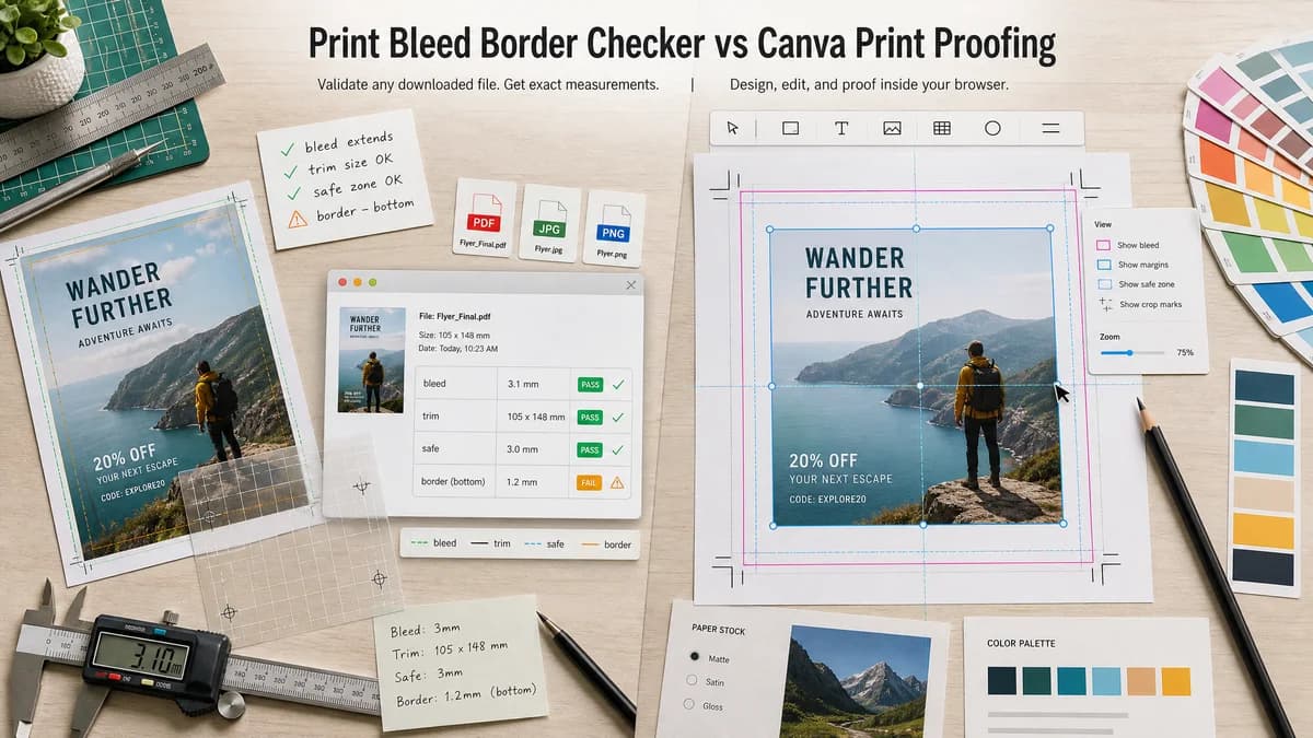 Print Bleed Border Checker vs Canva Print Proofing visual comparison of print bleed border checker workflows