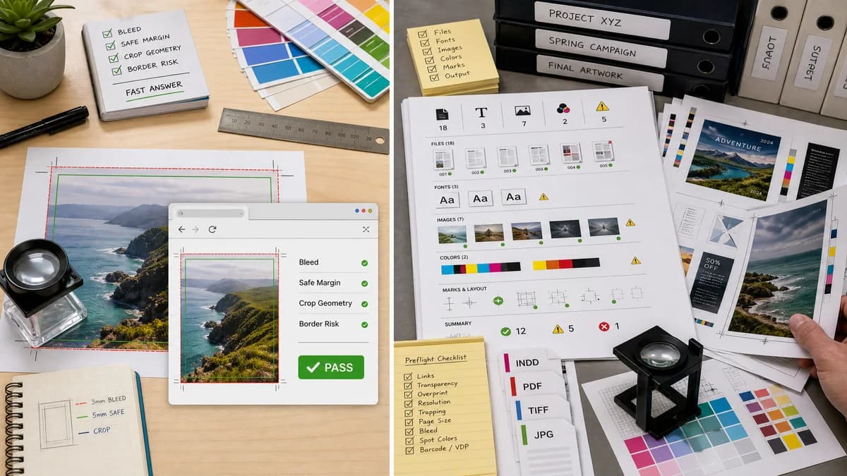 Print Bleed Border Checker vs Markzware FlightCheck visual comparison of print bleed border checker workflows
