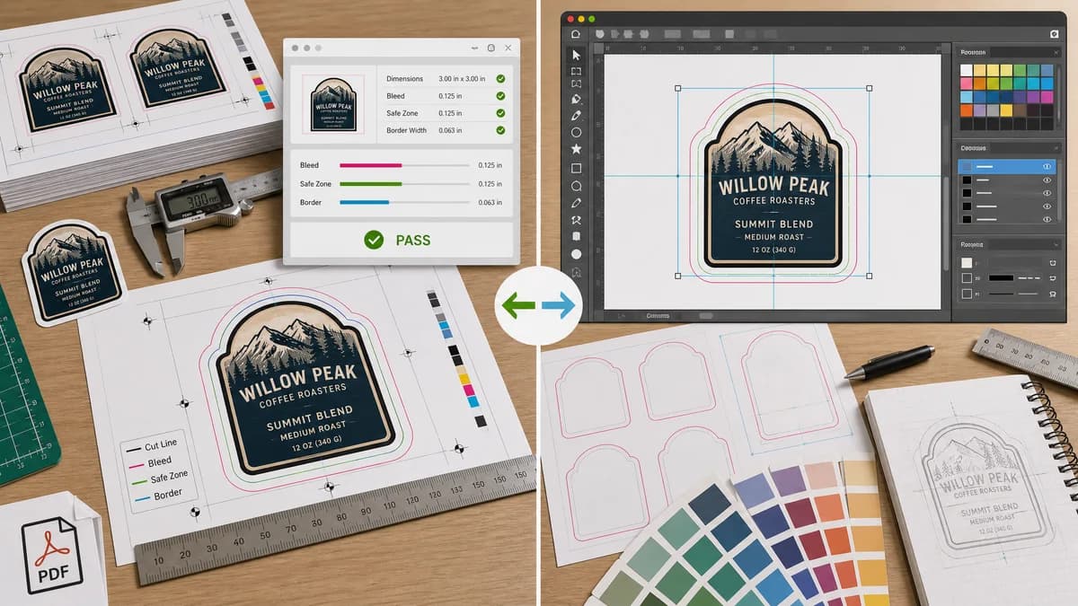 Print Bleed Border Checker vs OnlineLabels Maestro Label Designer visual comparison of print bleed border checker workflows