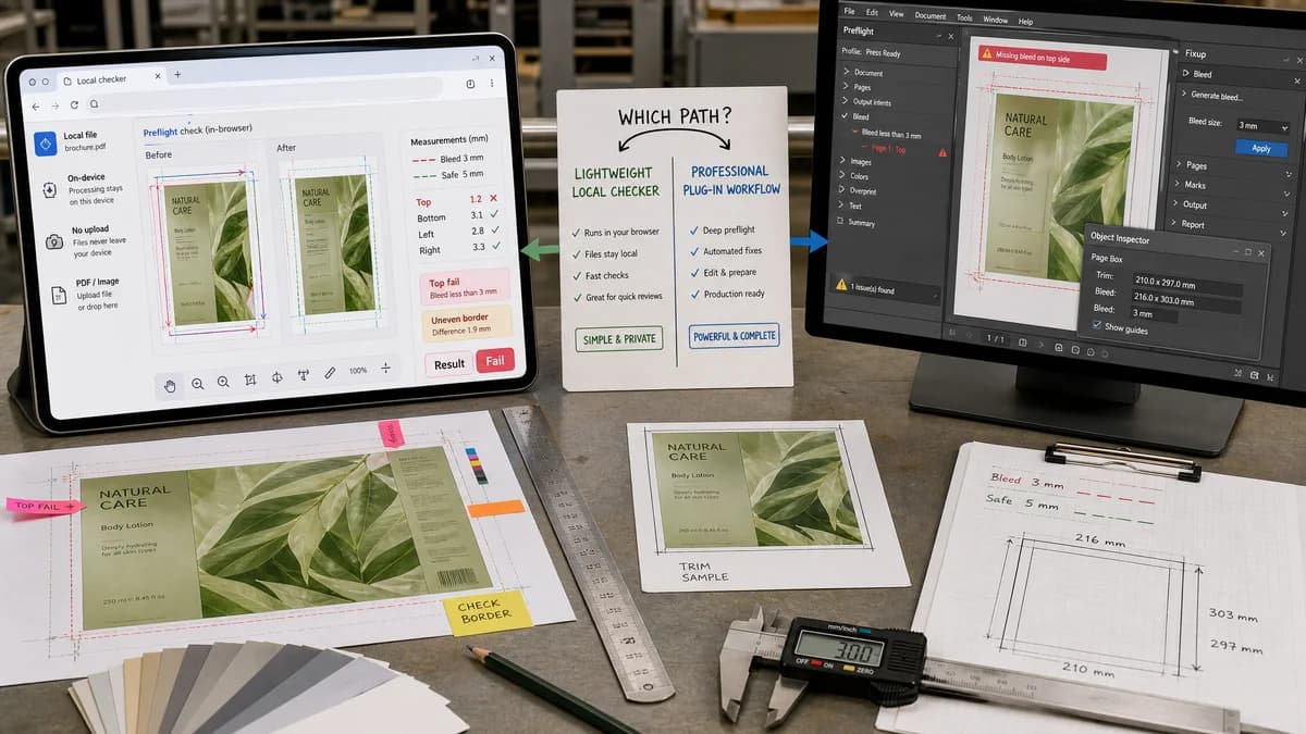 Open Source Alternatives to Enfocus PitStop Pro visual comparison with Print Bleed Border Checker