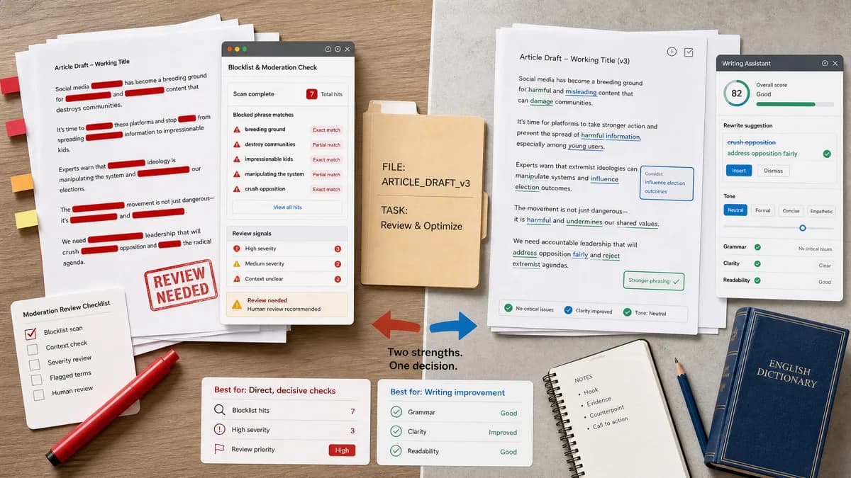 Profanity and Custom Blocklist Checker vs Grammarly comparison detail image