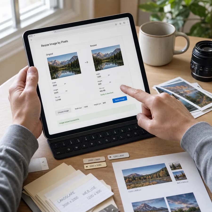 Resize Image by Pixels preview showing browser tool output being reviewed in a practical workflow