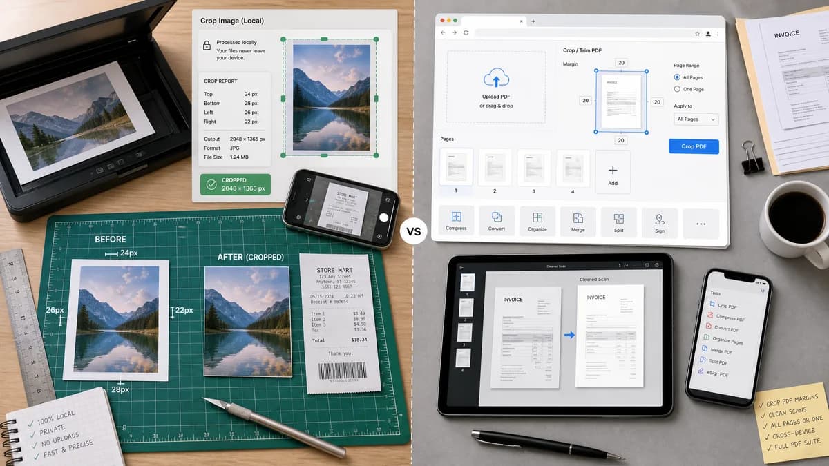 Scan Border Cropper vs Smallpdf Crop PDF visual comparison of scan border cropper workflows