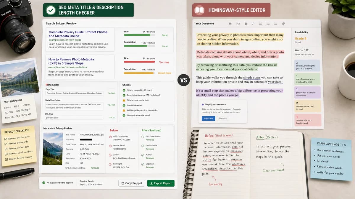 SEO Meta Title and Description Length Checker vs Hemingway Editor comparison detail image