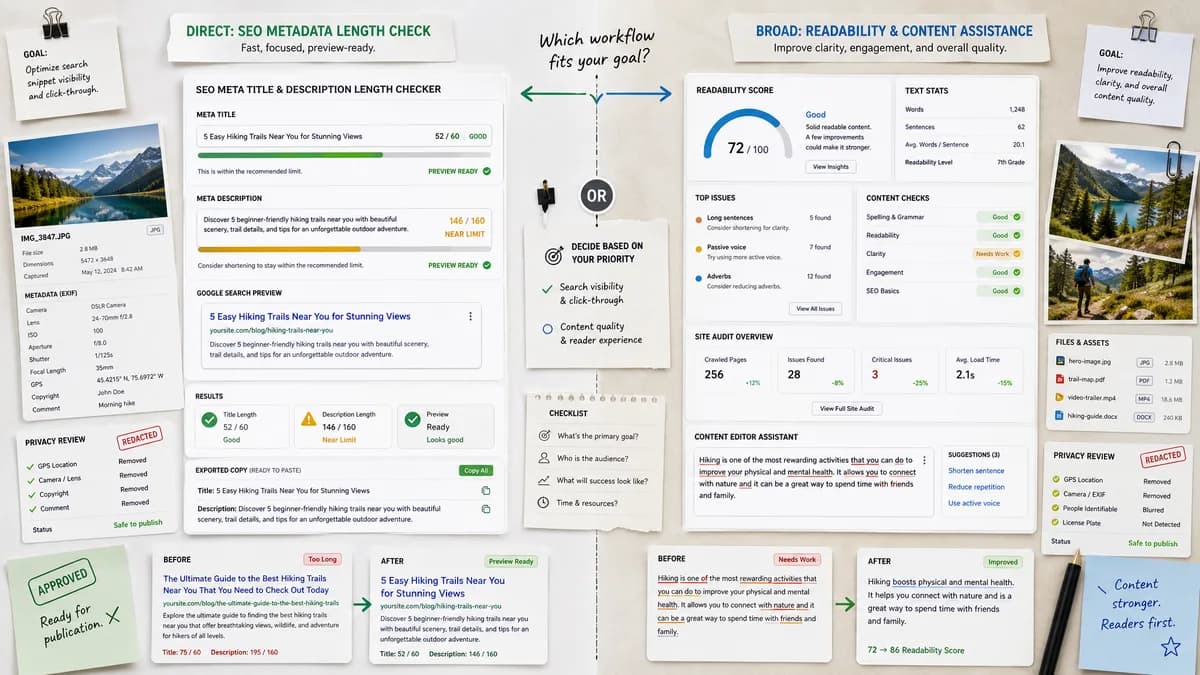 SEO Meta Title and Description Length Checker vs Readable comparison detail image