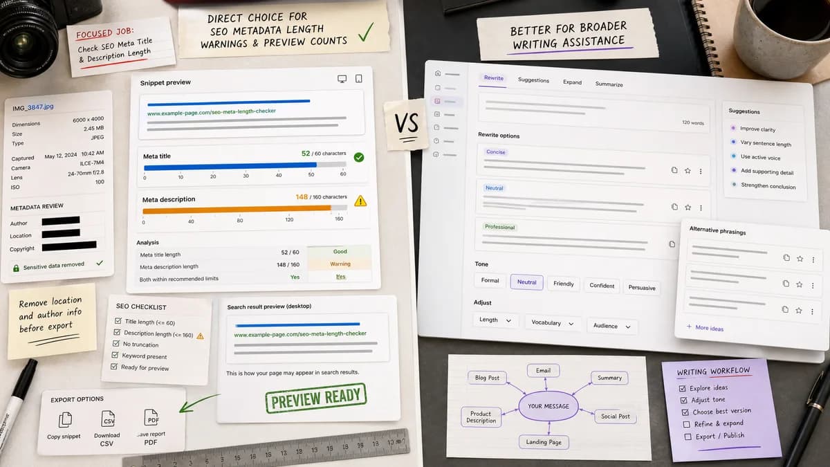 SEO Meta Title and Description Length Checker vs Wordtune comparison detail image