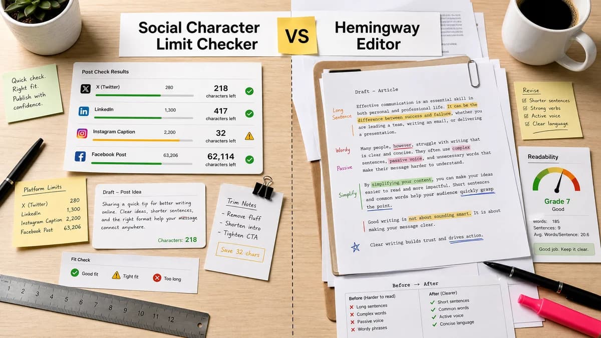 Social Character Limit Checker vs Hemingway Editor comparison detail image