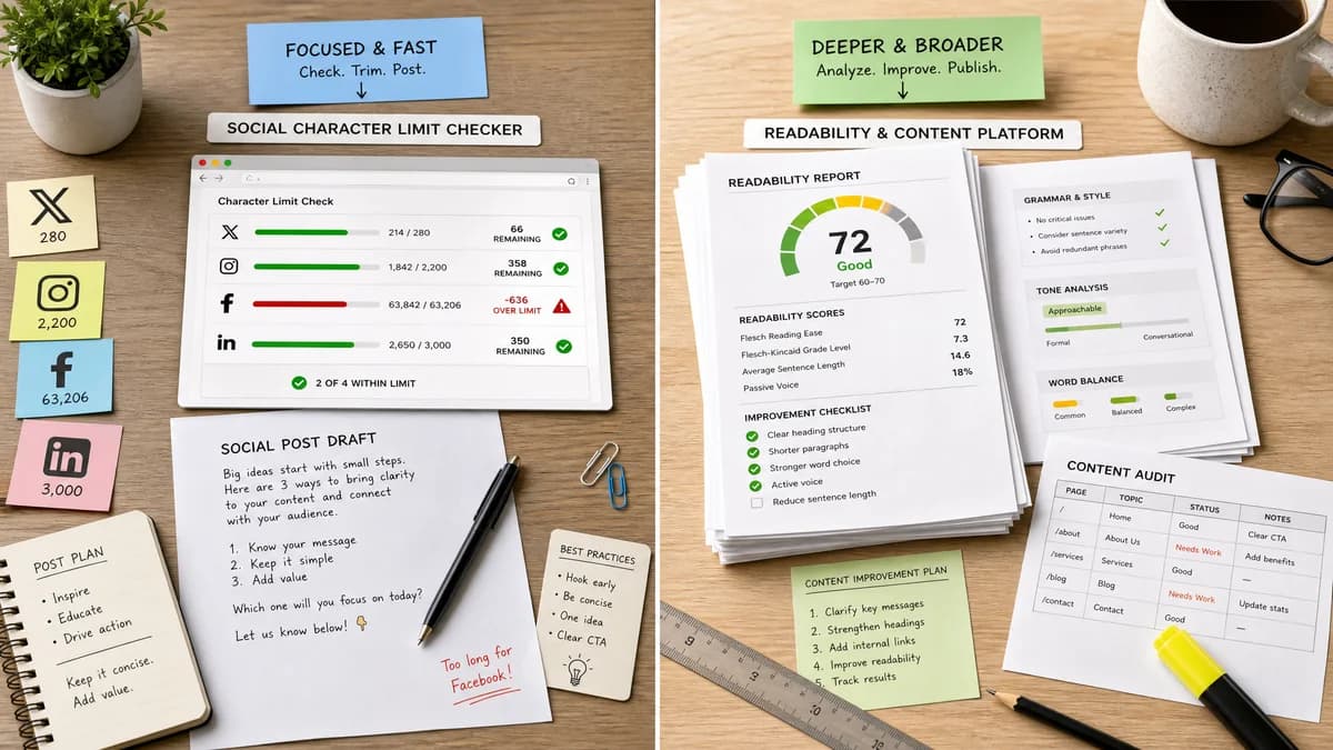 Social Character Limit Checker vs Readable comparison detail image