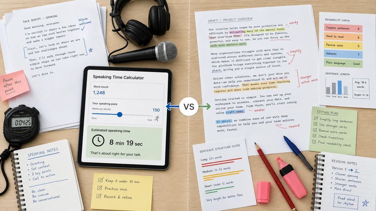 Speaking Time Calculator vs Hemingway Editor comparison detail image