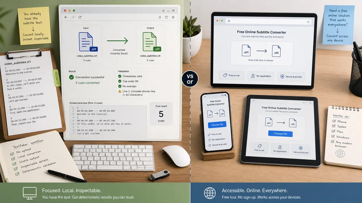 SRT to VTT Converter vs GoTranscript SRT to VTT Converter visual comparison of srt to vtt converter workflows