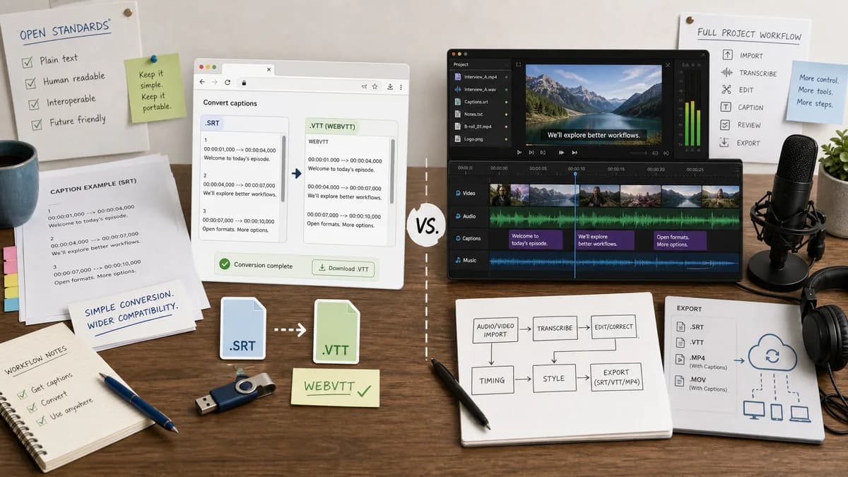 Open Source Alternatives to Descript visual comparison with SRT to VTT Converter