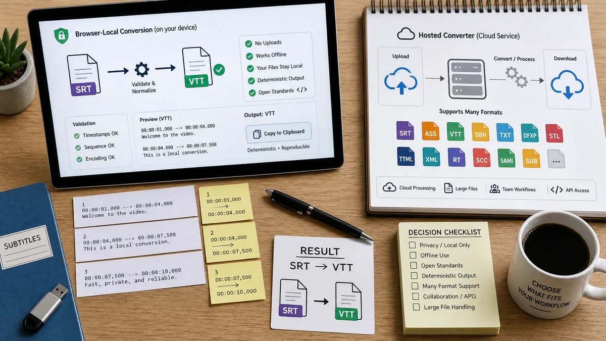 Open Source Alternatives to GoTranscript Subtitle Converter visual comparison with SRT to VTT Converter